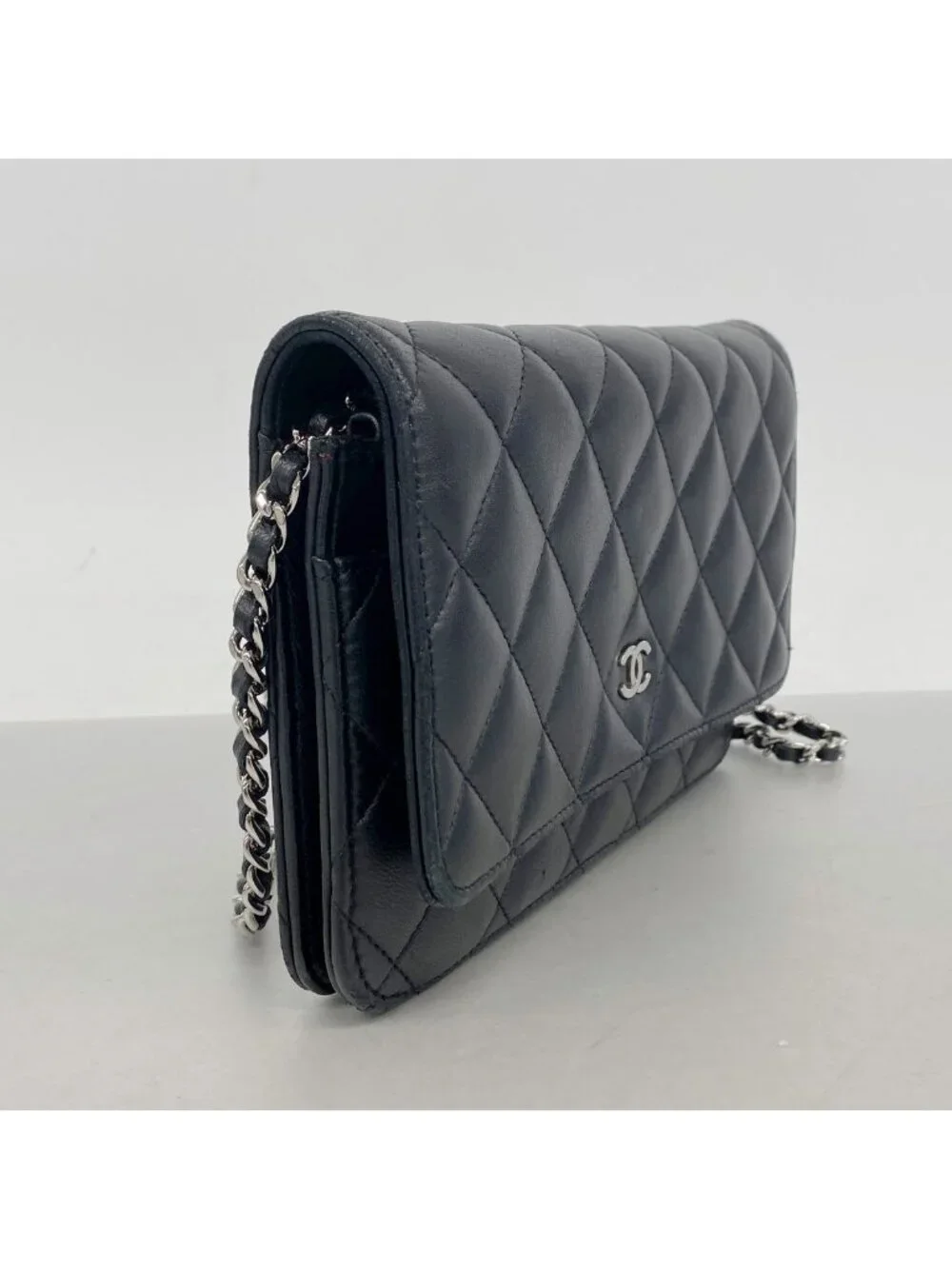 Chanel Wallet on Chain Quilted Lambskin Black Silver Shoulder Bag